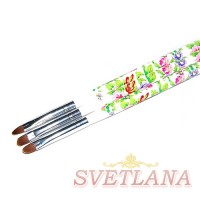 Кисть для геля белая ручка с цветами полукруглый ворс №4