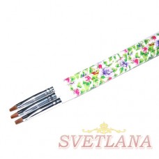 Кисть для геля белая ручка с цветами прямой ворс №4
